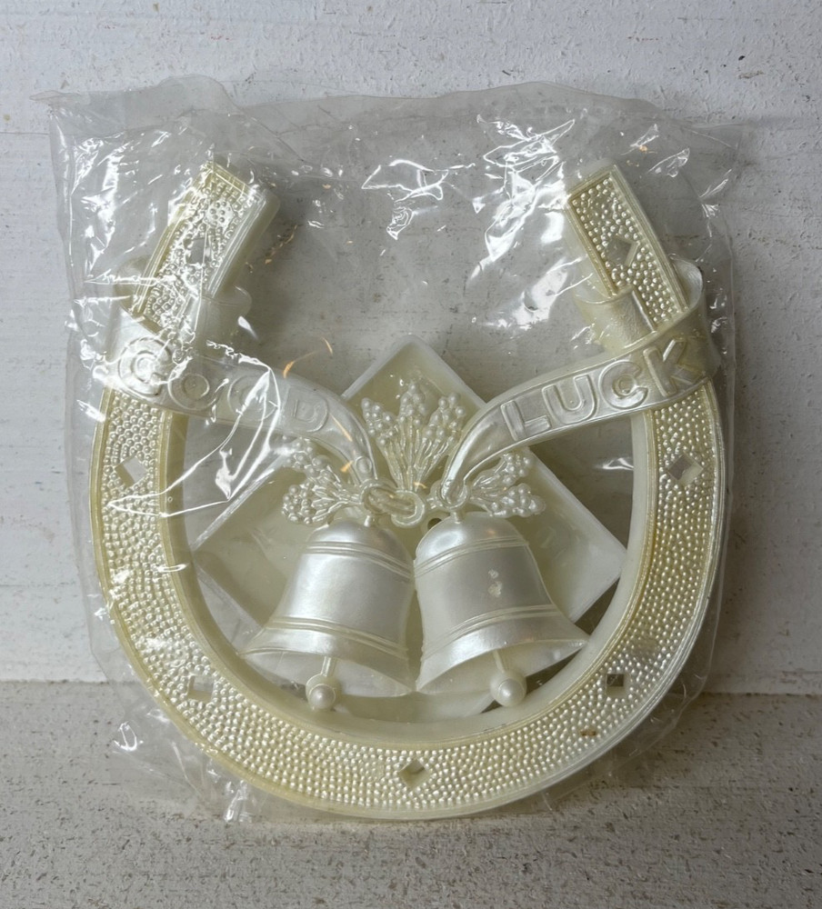 VTG 1950s 1960s Plastic Wedding Cake Topper Horseshoe «Good Luck» NEW!