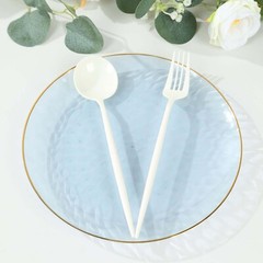 TRANSPARENT DUSTY BLUE 10 Glossy 10″ Round Plastic Salad PLATES GOLD Rim Party