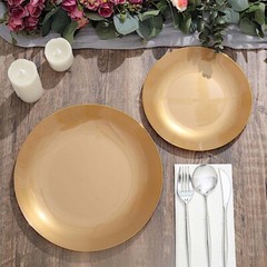 GOLD 10 Glossy 10″ Round Plastic Salad PLATES Gold Rim Party Events Decorations