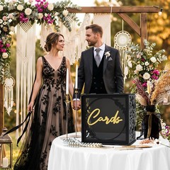 Black Gold Wedding Card Box PVC Holder Graduation Bridal Shower Envelope Slot