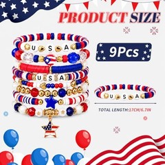 9 Pcs Bracelets for Women Colorful Heishi Stretch Stackable Independence Day