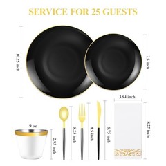 175PCS Plastic Dinnerware Set – Plastic Plates for Guests – 50 – 25 Black