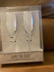 Darice Save The Date Bride Groom Champagne Wine Stem Flute Goblets Glasses