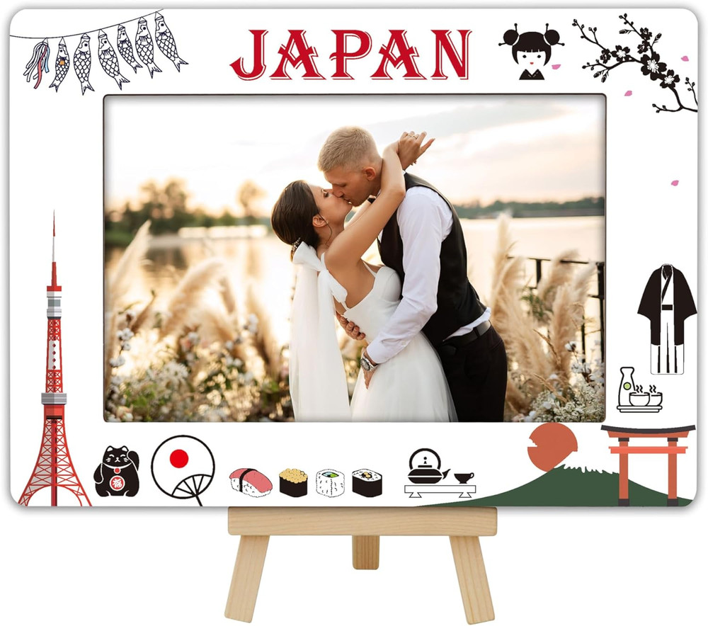 Japan Travel Picture Frame, 4X6 Japan Themed Wooden Frame with Easel Stand for H