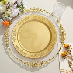 10 Gold Round 10″ Salad Plates Gold Trim Party Wedding Catering Disposable Home
