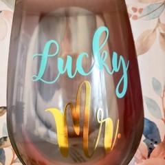 EAI Miss To Mrs & Lucky Mr Wine Glass Gift Set & Bottle Stopper Hand Wash Only