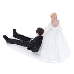 Funny Black and White Bride Dragging Groom Wedding Cake Topper Figurine
