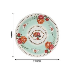25 TURQUOISE 7″ Paper Round Plates with Vintage Rose Flower Print Wedding
