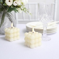 IVORY 2 Bubble Cube 2″ Flameless LED CANDLES Decorative Centerpieces Party Event