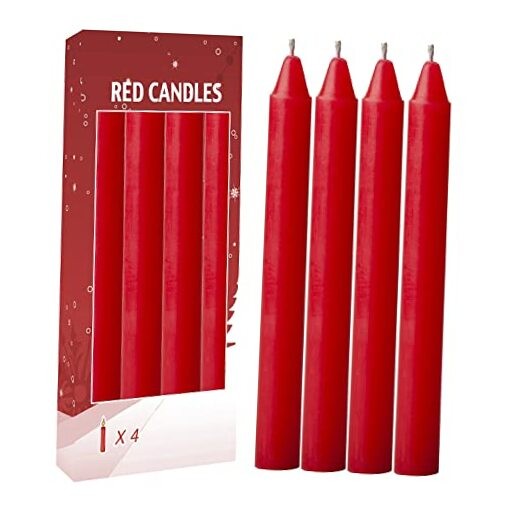 4 pcs Set Taper Candle Candlesticks 7 ¾ (7.75 inch) Tall x 3/4 inch 4pc Red