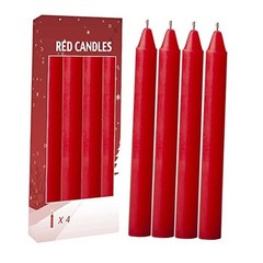4 pcs Set Taper Candle Candlesticks 7 ¾ (7.75 inch) Tall x 3/4 inch 4pc Red