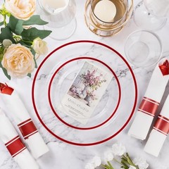 175 Piece Plastic Dinnerware Set for Party, Clear 175 Piece (25 guests) Red