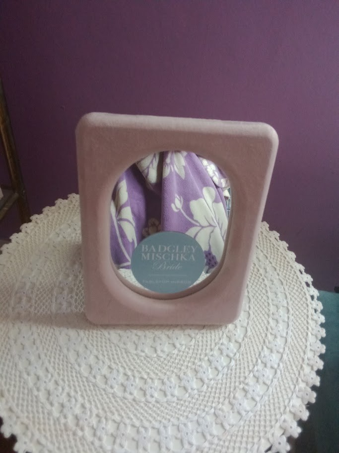 Badgley Mischka Pink Velvet Bridal Mirror Table-Top Frame Style Square – NEW