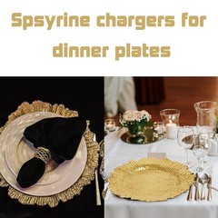 100 Pcs Charger Plates Bulk 13 Inch/Gold Charger Plate 13 in Round Matte Reef…