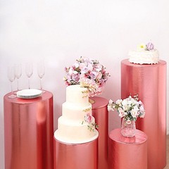 5 BLUSH Fitted Metallic Spandex Cylinder Display STAND COVER Set Party Events