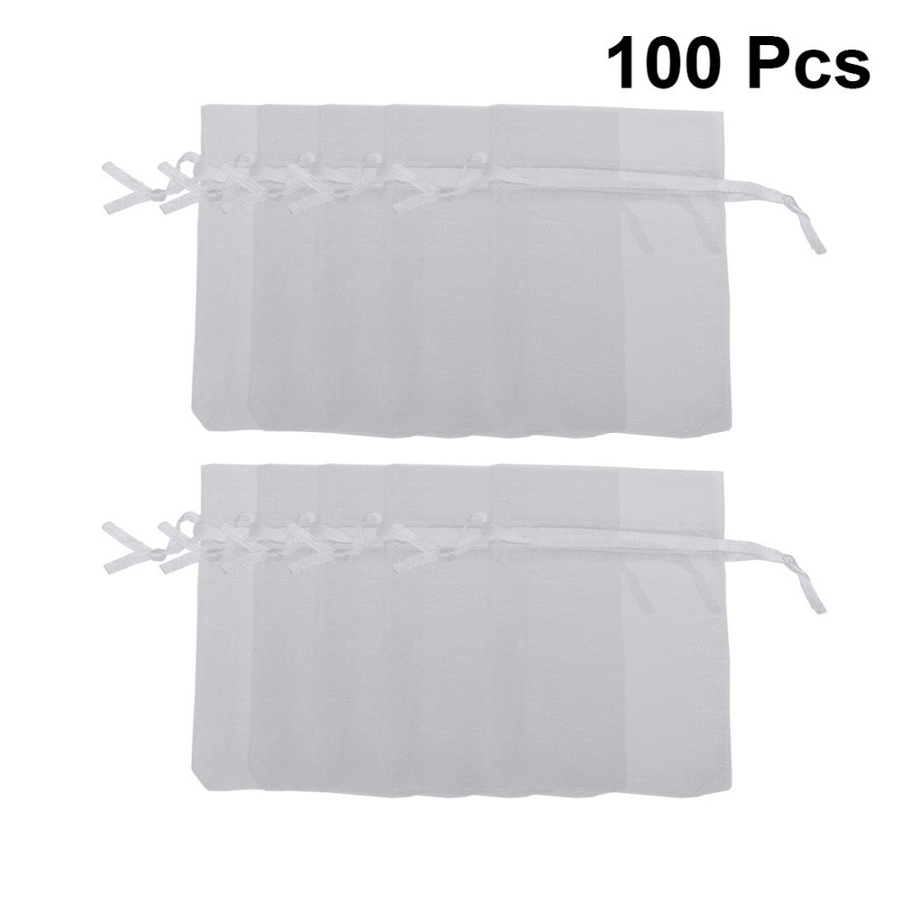 100Pcs Durable White Organza Gift Bags Drawstring Jewelry Pouches for Party Use