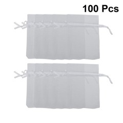 100Pcs Durable White Organza Gift Bags Drawstring Jewelry Pouches for Party Use
