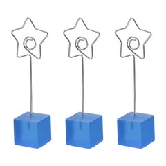 Resin Cube Base Picture Card Holder, 3 Pack Star Shape Note Holder, Blue