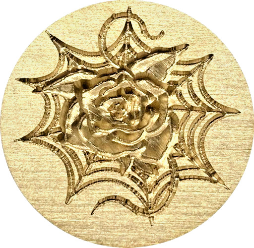 3D Rose superimposed on top of Spider Web Wax Seal Stamp Head, 1″ dia, unique!