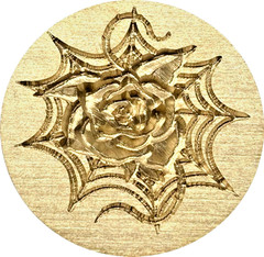 3D Rose superimposed on top of Spider Web Wax Seal Stamp Head, 1″ dia, unique!
