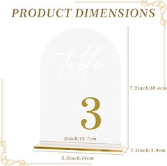 Frosted Wedding Table Numbers 1-10 with Stands, Elegant Gold 3D Arch Signs with