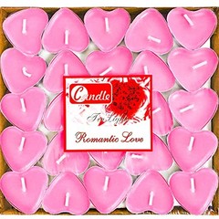 50Pack Heart Shaped Tealight Candles(25×2 Layers),Romantic Love Unscented Pink