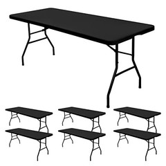 6 Pack Stretch Fabric Table Top Cap Cover, fits 8′ 6 Packs – 30 x 96 Inch Black