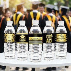 100Pcs Graduation Water Bottle Labels Black Gold Water Bottle Stickers Class of