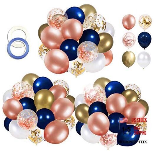 68 Pack Confetti Latex Balloons, 12 inch Birthday Balloons Navy Blue Rose Gold