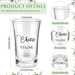 100 Sets Wedding Favors for Guests Wedding Shot Glasses Cheers to Love Acrylic C