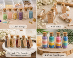 Mini Glass Bottles 10ml Cork Vials Wedding Favors w/ Tags String 100pc Bulk Wish