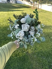 Solo Wood White and Green Wedding Flower Bouquet with Roses and Succulents