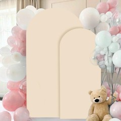 FANPROMS Beige Spandex Arch Cover Set of 2 Arch Covers Stretchy Backdrop Chia…