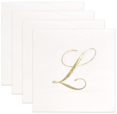 100 Monogram Letter L Cocktail Napkins Gold Foil Initial Disposable Paper Ele…