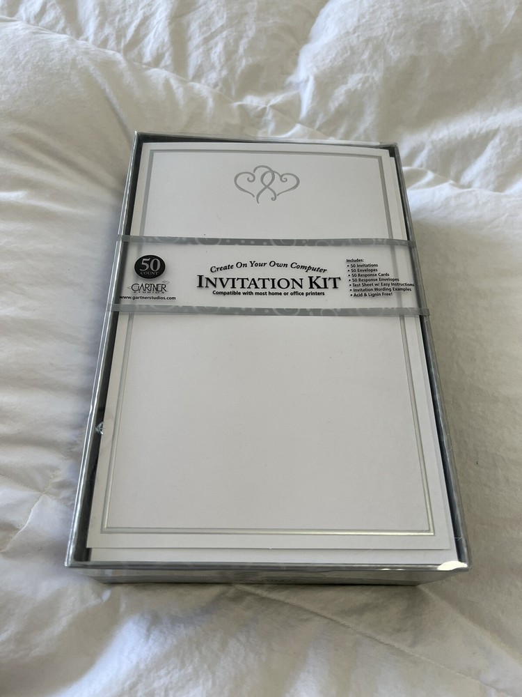 Gartner studios 50 Count Platinum Hearts Wedding Invitation Kit~ Sealed Package