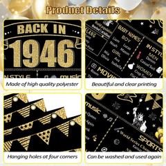 80th Decorative Cloth for Women or Men, Birthday Banner With Holes, Built-in …