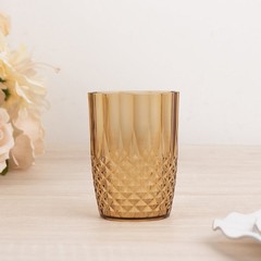 6 AMBER GOLD 16 oz Crystal Cut Plastic DRINKING GLASSES Party Events Home