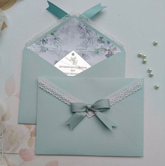 Silver Mirror Acrylic Customized Wedding Invitation with Pale Blue Lace Envelope