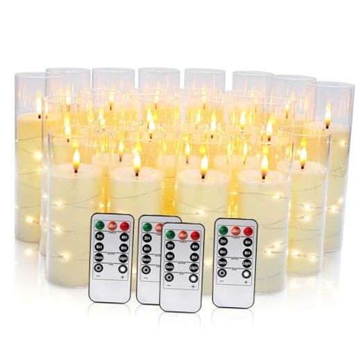 24 Pcs LED Flameless Candles with Remote, 3D Strip Light String-24Pack