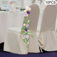 10Pcs DIY Wedding Chair Flowers Purple Green Faux Floral Decor for Ceremony