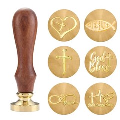 Religious Wax Seal Stamp Kit – 6 Brass Heads, Gift Box, Christian Symbols