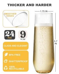 24 Pack Ribbed Champagne Flutes Plastic, 9 Oz Disposable Ripple-24 Pack