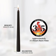 KONNI 0.87×10 Inch Black Taper Candles, Unscented and Smokeless Tall