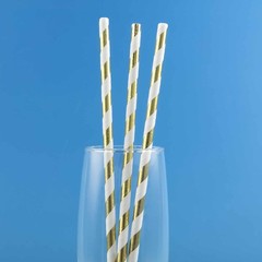 200 pcs 8″ White and Gold Biodegradable Striped Paper Straws Wedding Party Craft