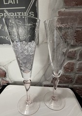 Pair Mega GIANT 40oz/16» Tall CHAMPAGNE Toasting FLUTES Clear Crystal/Pink Stem