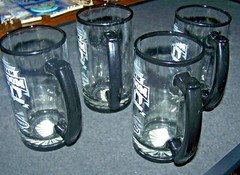 4 pc Team Groom handled clear glass tankard set Best Man Groomsman mugs