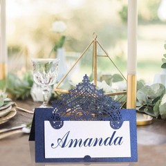 50 PCS Navy Blue Laser Cut Wedding Place Cards Tented Blank Cardstock Name