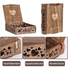 Elegant Wooden Wedding Guest Book w/ 88pcs Hearts and Stand Reception Guestbook