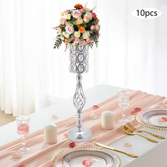 24 In. H Silver Metal Iron Crystal Decor Vases Wedding Party Table Decoration Va