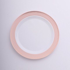 BLUSH ROSE GOLD 10 Round 10″ Plastic Dinner PLATES Spiral Rim Design Party